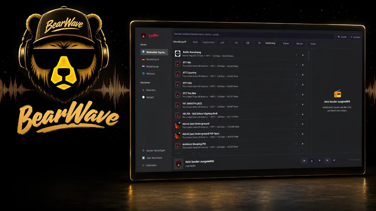 BearWave: Logo, App-Oberfläche und KDE-Plasma-Radio für Linux